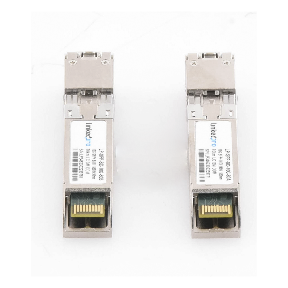 Transceptores Ópticos Bidireccionales SFP+ (Mini-Gbic) / Monomodo 1490 & 1550 nm / 10 Gbps / 10GBASE-BX / Conector LC/UPC Simplex / DDM / Hasta 80 km / 2 Piezas