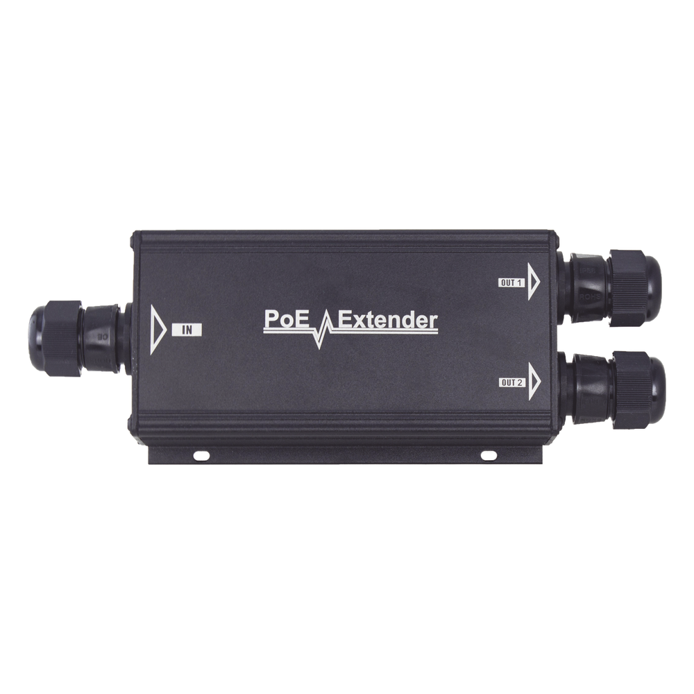 Extensor PoE/ 100 Metros / Intemperie (IP66) / 60 Watts / 1 puerto @ 2 salidas a 30 W  / No requiere fuente de alimentación adicional