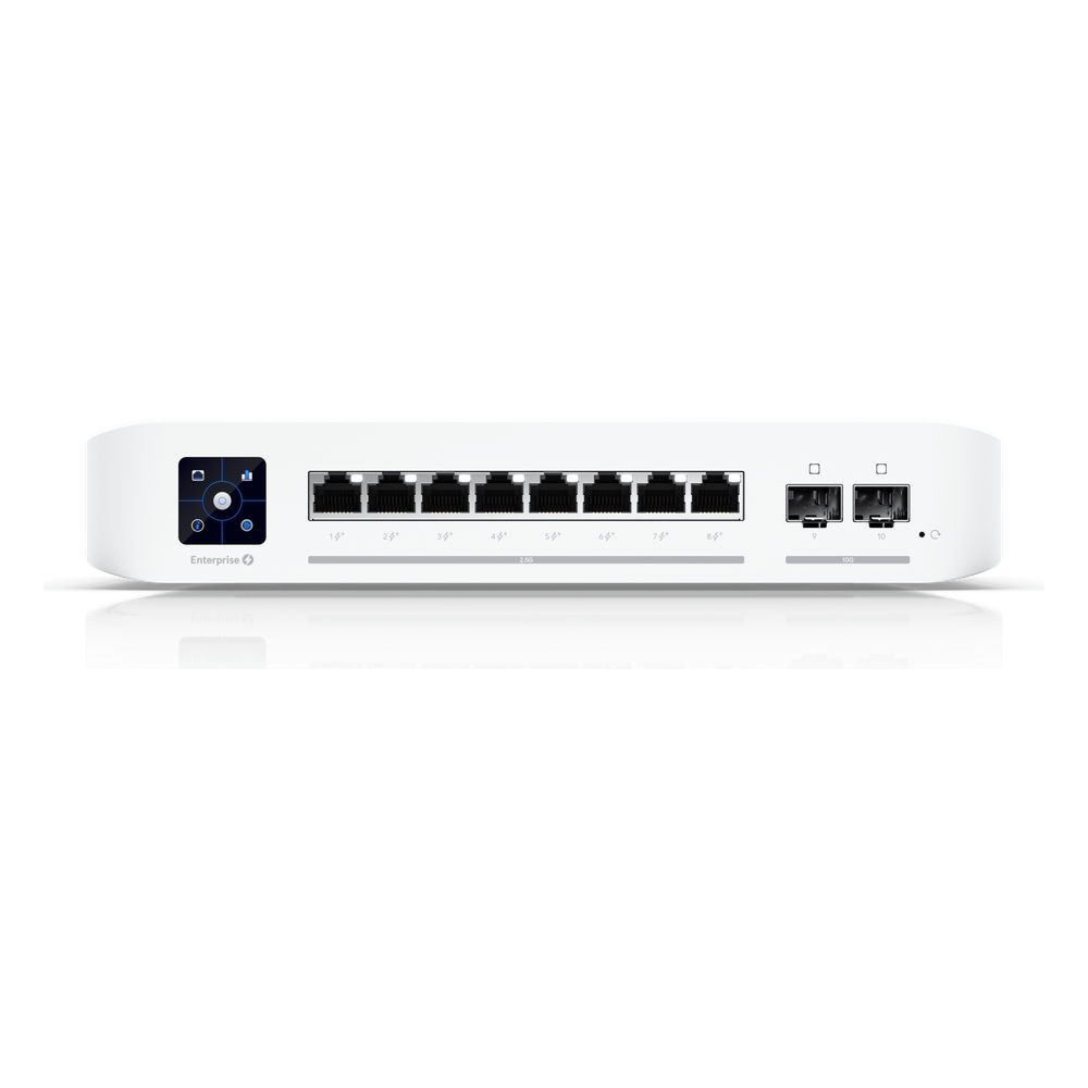 UniFi Switch Empresarial Capa 3 de 8 Puertos PoE 802.3af/at 2.5G + 2 Puertos 1/10G SFP+, 120W, Pantalla Informativa