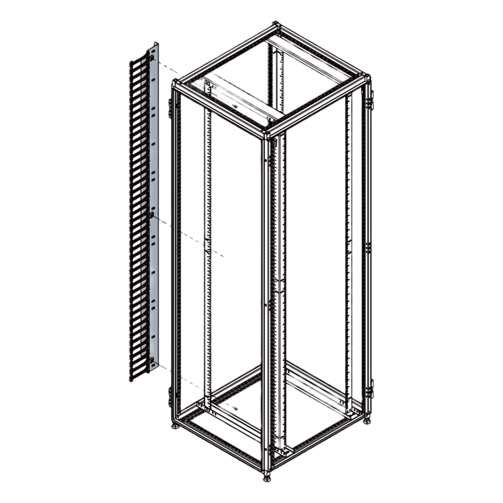 Organizador Vertical de Cables para Rack 45 UR (79 in) / Acero Negro RAL 9005 / Sección 95x208 mm (3.7x8.2 in) / Capacidad 726 Cables / Dedos cada 1.75 pulg / ProLine S1 HOFFMAN