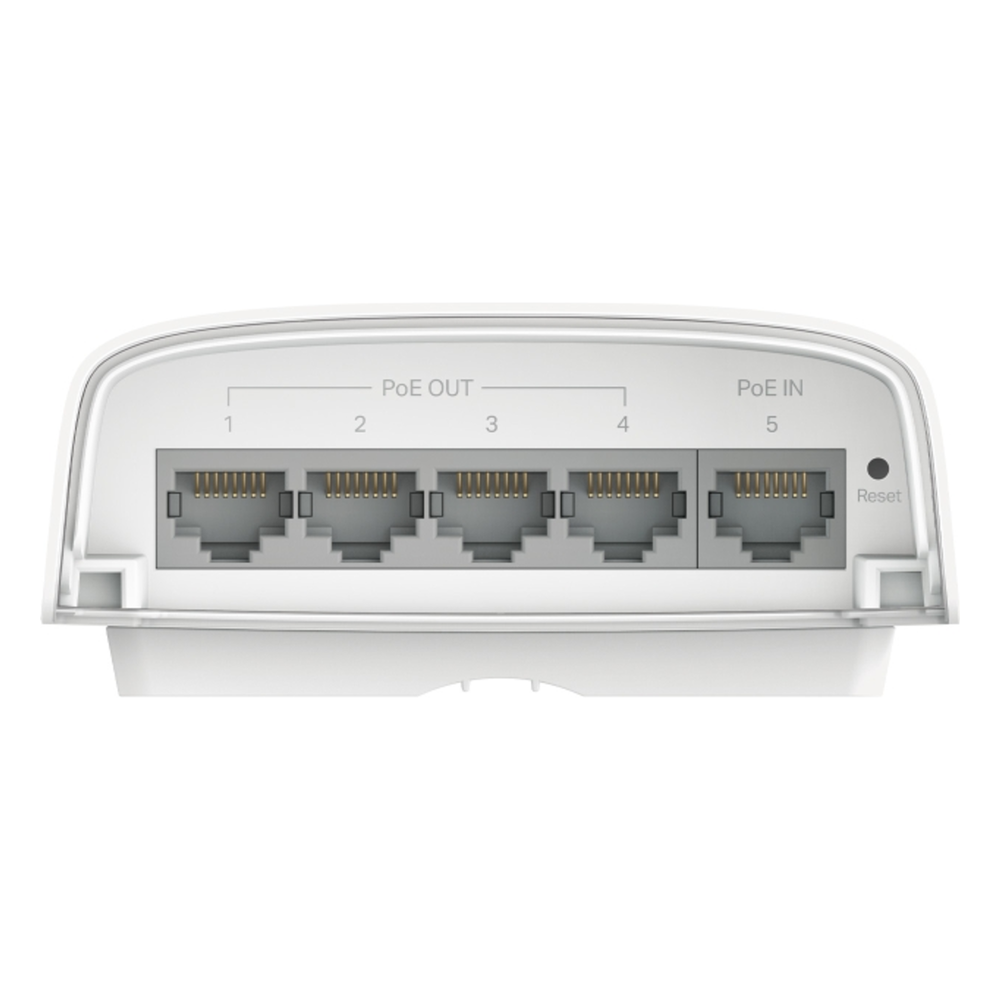 Switch PoE Omada Para Exterior / 1 Puerto PoE++ IN 802.3 af/at/bt / 4 Puertos PoE+ OUT Gigabit / Adminstración Centralizada Omada