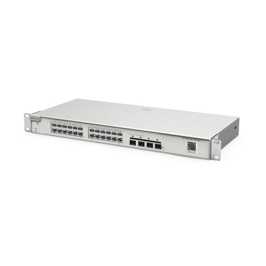 Switch Administrable Capa 2+ Plus, con 24 puertos Gigabit, 4 puertos SFP+ para fibra 10Gb, gestión gratuita desde la nube.