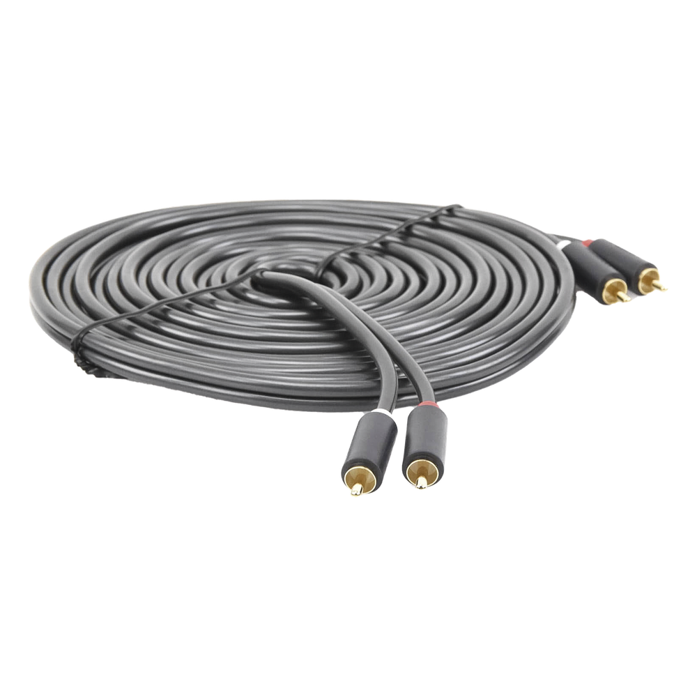 Cable de Audio 2 RCA Macho a 2 RCA Macho / 5 Metros (16.40 Pies) / Color Negro / Alta Calidad / Anillos de Goma para Asegurar un Agarre Firme al Instalar o Quitar el Cable