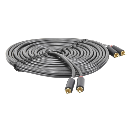Cable de Audio 2 RCA Macho a 2 RCA Macho / 5 Metros (16.40 Pies) / Color Negro / Alta Calidad / Anillos de Goma para Asegurar un Agarre Firme al Instalar o Quitar el Cable