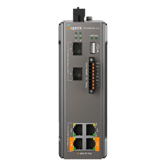 Switch Industrial Administrable / Gigabit con 2 Puertos PoE bt / 2 Puertos PoE af/at / 2 SFP 2.5Gbps / Soporta RS485 / Presupuesto PoE 120W