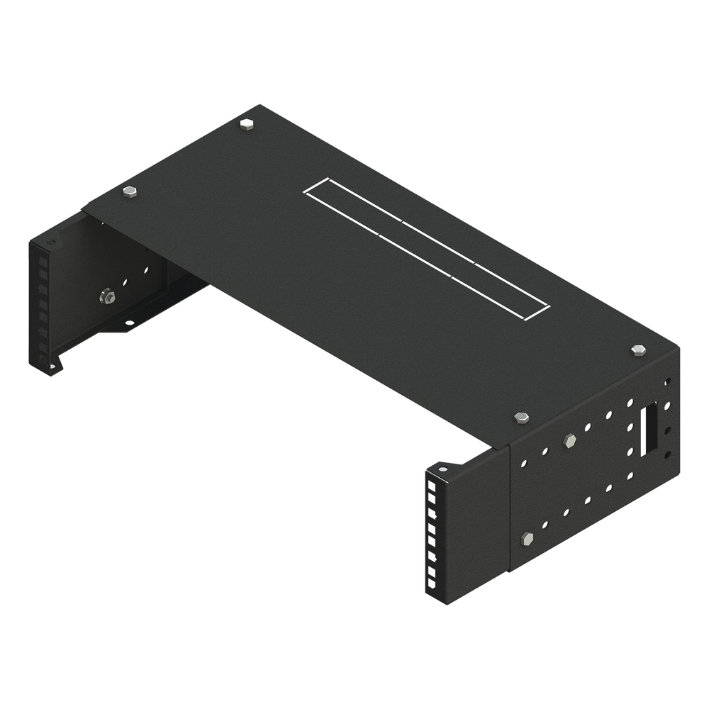 Rack Abierto de montaje en Pared, de 19in,  Profundidad Ajustable (8" a 12") de 2.5  Unidades de rack, con Capacidad de Crecimiento.
