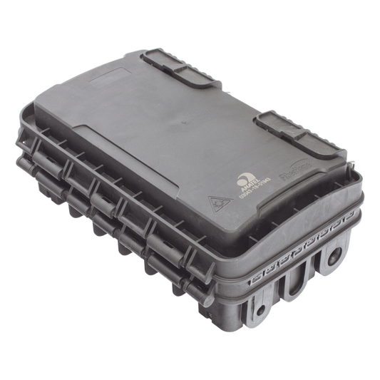Caja de Distribución de Fibra Óptica para 24 Empalmes, con 8 acopladores SC/APC simplex, Exterior IP65, Color Negro