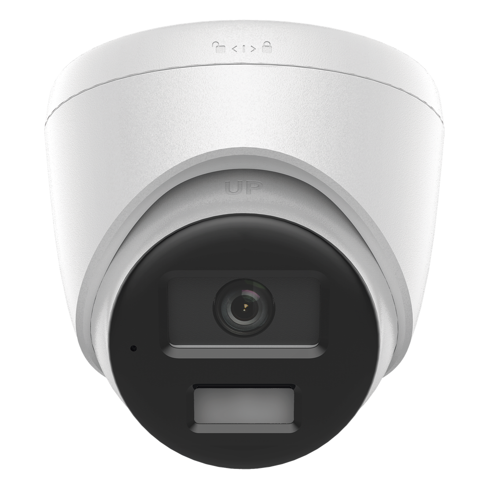 [Dual Light] Turret IP de 2 Megapixel   / Lente 2.8 mm /  Ángulo de visión 101° / 20 mts IR + 15 mts Luz Blanca / Micrófono Integrado / ACUSENSE Lite /  Exterior IP67 / PoE / dWDR / H.265+ / ONVIF