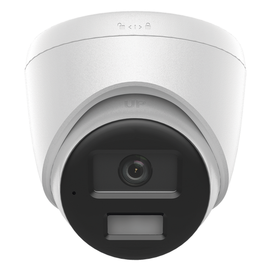 [Dual Light] Turret IP de 2 Megapixel   / Lente 2.8 mm /  Ángulo de visión 101° / 20 mts IR + 15 mts Luz Blanca / Micrófono Integrado / ACUSENSE Lite /  Exterior IP67 / PoE / dWDR / H.265+ / ONVIF