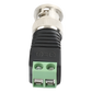 Adaptador de conector BNC macho a 2 terminales-tornillo para cables AWG-26-14, en aplicaciones Video Vigilancia, Níquel/ Oro/  PTFE y PVC.