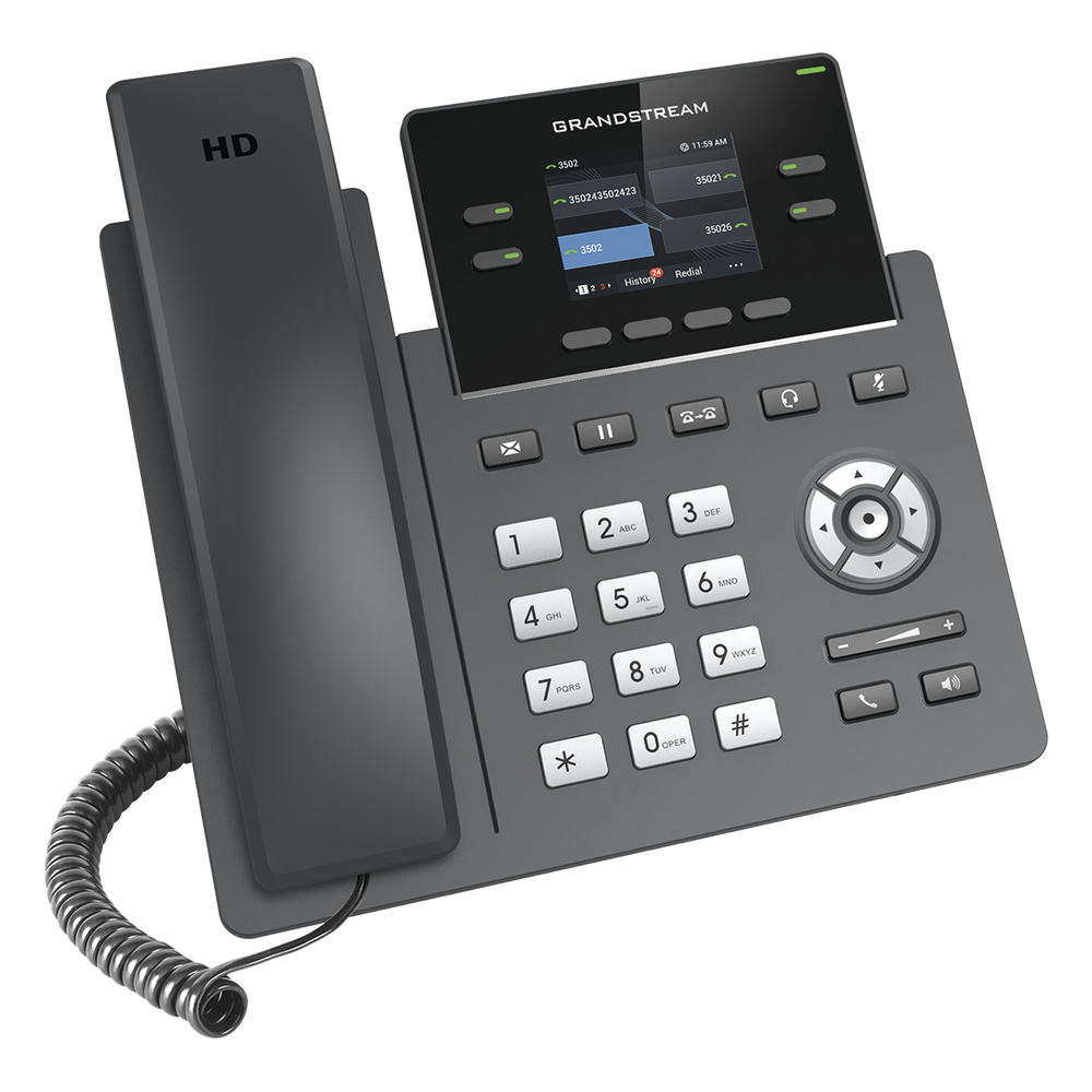 Teléfono IP Grado Operador, 4 líneas SIP con 2 cuentas, pantalla a color 2.4", codec Opus, IPV4/IPV6 con gestión en la nube GDMS