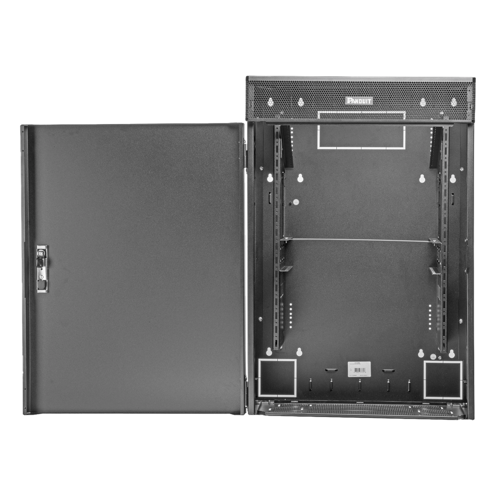 Gabinete de Montaje en Pared TrueEdge™, Con 9 UR para Equipo Activo y 9 UR para Paneles de Parcheo, Fabricado en Acero, Color Negro