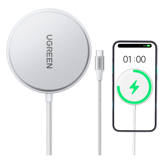 Cargador Inalámbrico Magnético 15W / Protocolo Qi 2 / USB-C 9V 2.2A / Eficiencia 83% / Protección Multinivel / Material PC+ABS+Aleación Aluminio / Cable 1.5m