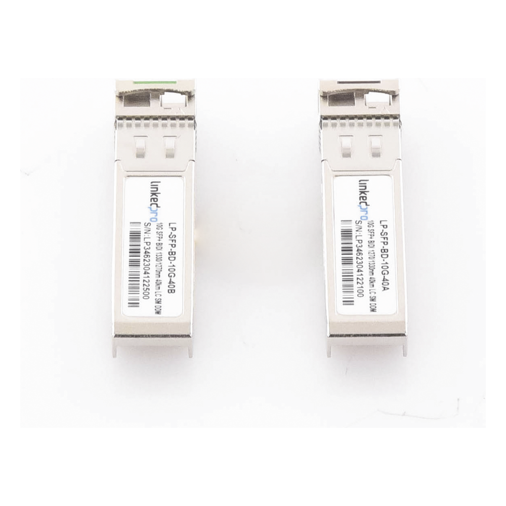 Transceptores Ópticos Bidireccionales SFP+ (Mini-Gbic) / Monomodo 1270 & 1330 nm / 10 Gbps / 1000BASE-BX / Conector LC/UPC Simplex / DDM / Hasta 40 km / 2 Piezas