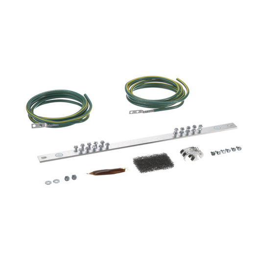 Kit de Puesta a Tierra con dos Jumpers 6 AWG y Barra de Conexiones de 20 Orificios, para Rack de 19in