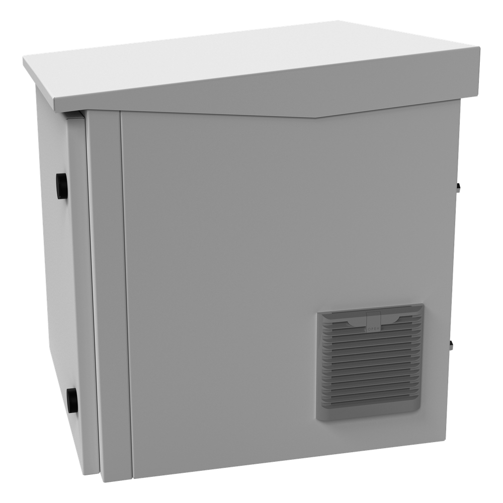 Gabinete de Exterior con Rack de 19" de 9UR con Ventiladores y Termostato, Se envía el Gabinete armado, (Montaje a poste o torre se vende por separado).