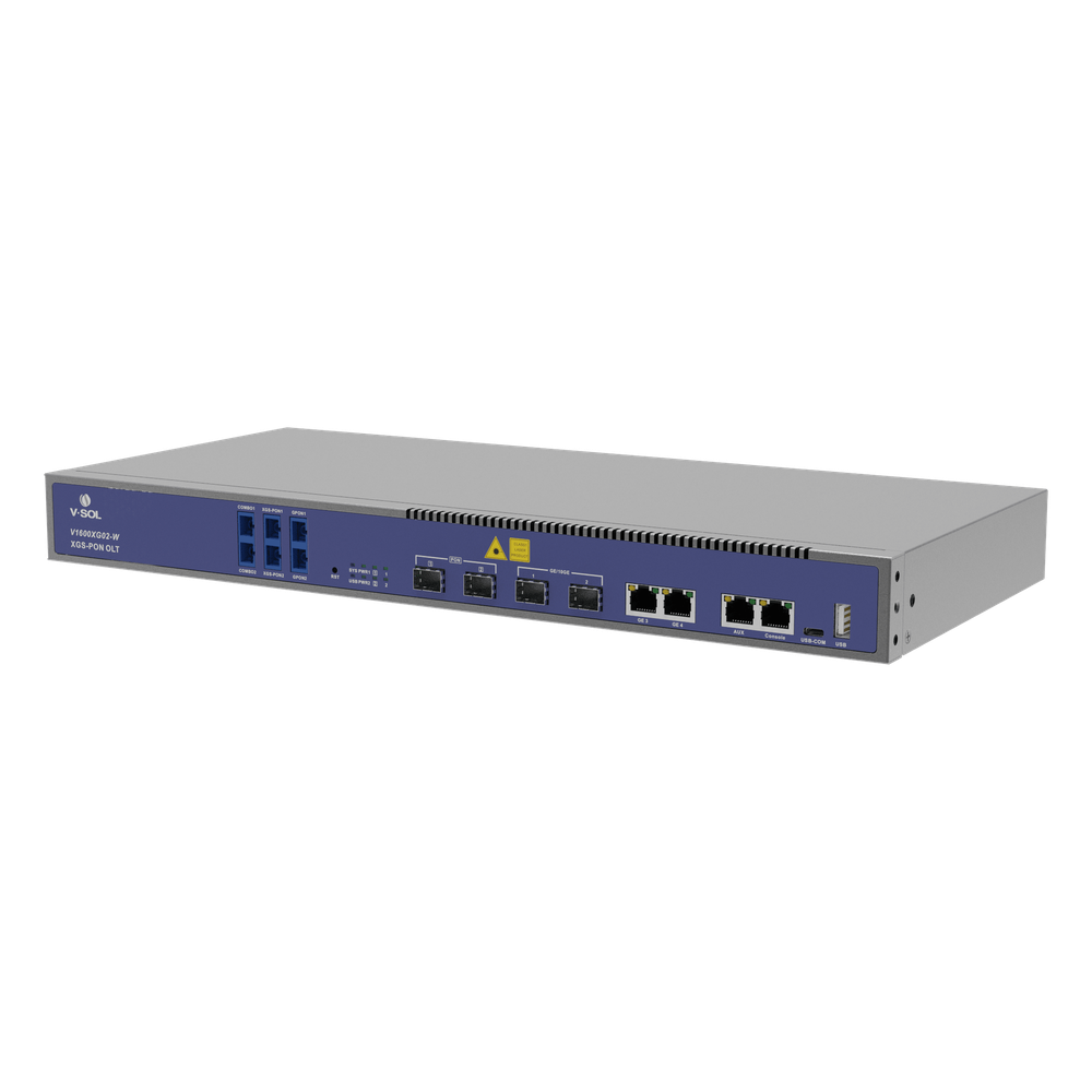 OLT Dual de 2 Puertos XGSPON/GPON con WDM Integrado/ 4 Puertos Uplink (2 Puerto Gigabit RJ45 + 2 Puertos SFP/SFP+) / Hasta 512 ONUs
