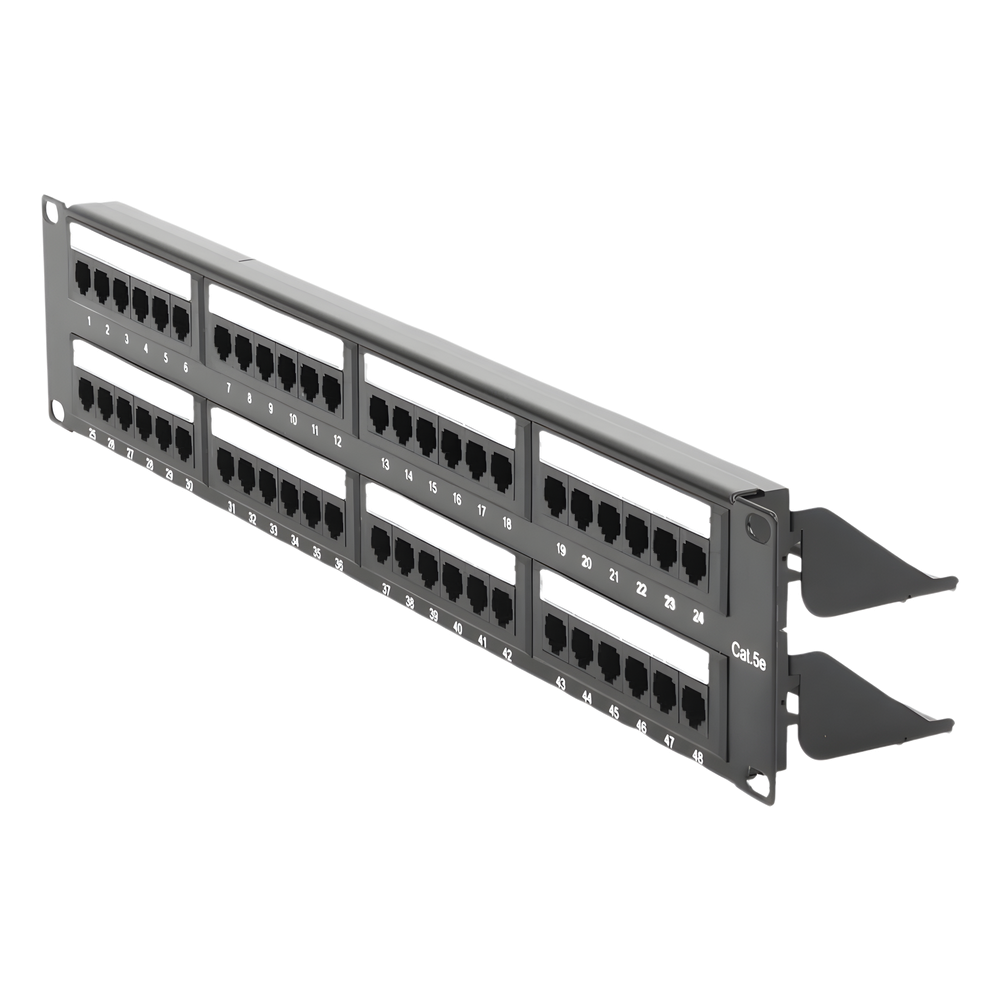 Panel de Parcheo de Impacto (110) UTP de 48 Puertos Cat5e 19 Pulgadas (48.26 cm), 2U con Barra para Organizar Cable