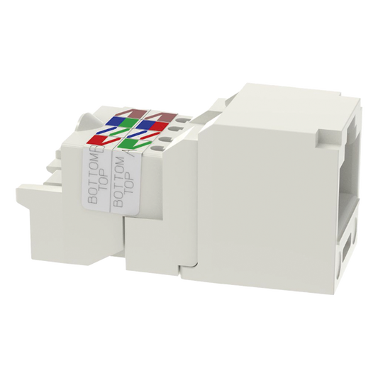 Conector Jack RJ45 Estilo TP, Mini-Com, Categoría 6, de 8 Posiciones y 8 Cables, Color Blanco Mate