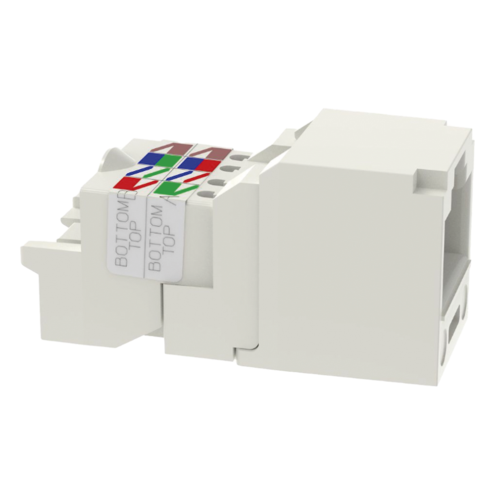 Conector Jack RJ45 Estilo TP, Mini-Com, Categoría 6, de 8 Posiciones y 8 Cables, Color Blanco Mate