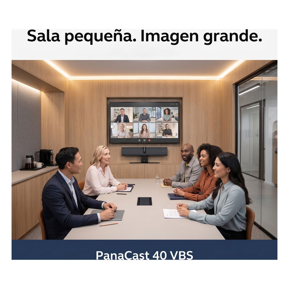 Barra de Video para Salas de Reuniones Pequeñas / Campo de Visión 180° / Cámara Dual Panorámica 4K / Zoom Digital 4X / 6 Micrófonos Beamforming con Cancelación de Ruido / Altavoz 80Hz-20000Hz / IA con Composic
