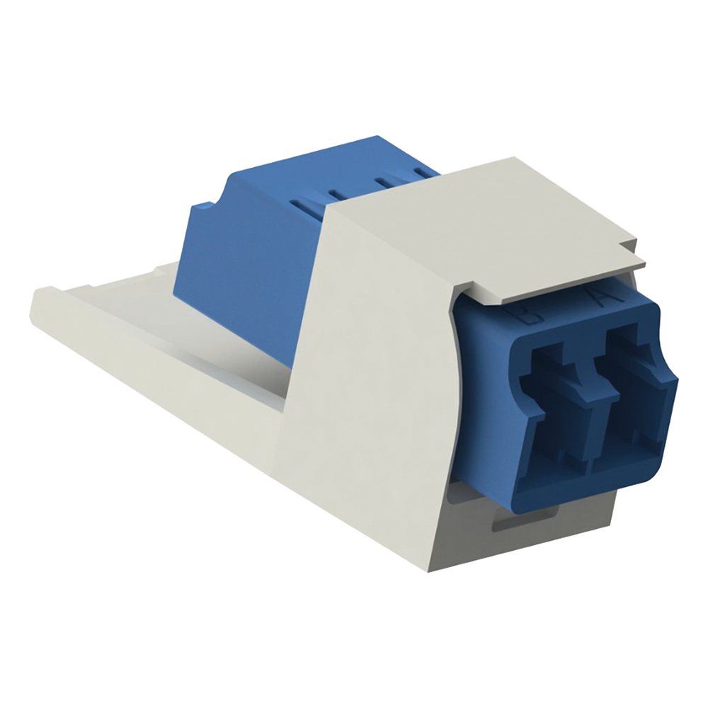 Módulo Acoplador LC Duplex, para Fibra Óptica Monomodo OS1/OS2, Tipo Mini-Com, Color Blanco Mate