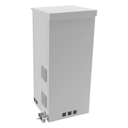 Gabinete de Piso para Exterior con Ventiladores y Termostato con Rack de 19" de 16 U + Espacio para Baterías, Se envía el Gabinete Armado.