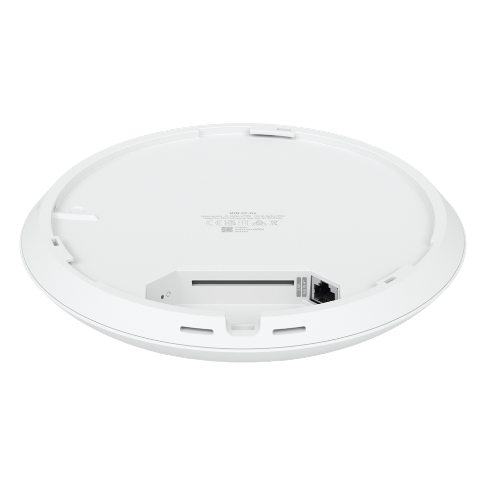 Access Point UniFi WiFi 7 Pro / Soporta 6 GHz / para Interior en Techo o Pared / 6 streams / MU-MIMO 2x2 en cada banda (2.4/5/6 GHz) / Multi-Link Operation /  Puerto 2.5 GbE. NO incluye POE+