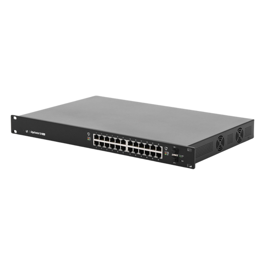 Switch EdgeMAX administrable de 24 puertos Gigabit con PoE+/PoE Pasivo 24V + 2 Puertos SFP, 250 W