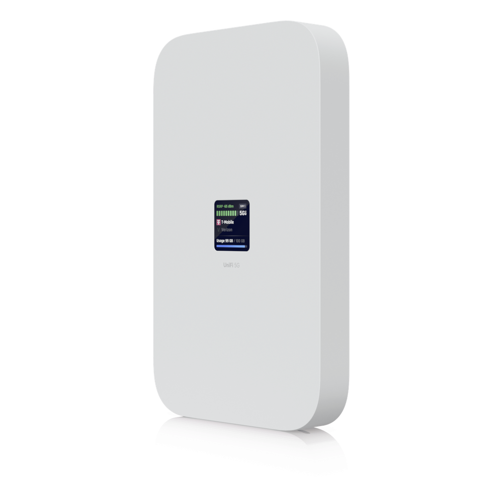 UniFi Módem 5G de Alto Rendimiento Hasta 3.4 Gbps para Implementaciones UniFi, Adopción Instantánea por Puerto PoE, Configuración Automática, Doble SIM/eSIM y Failover Inteligente