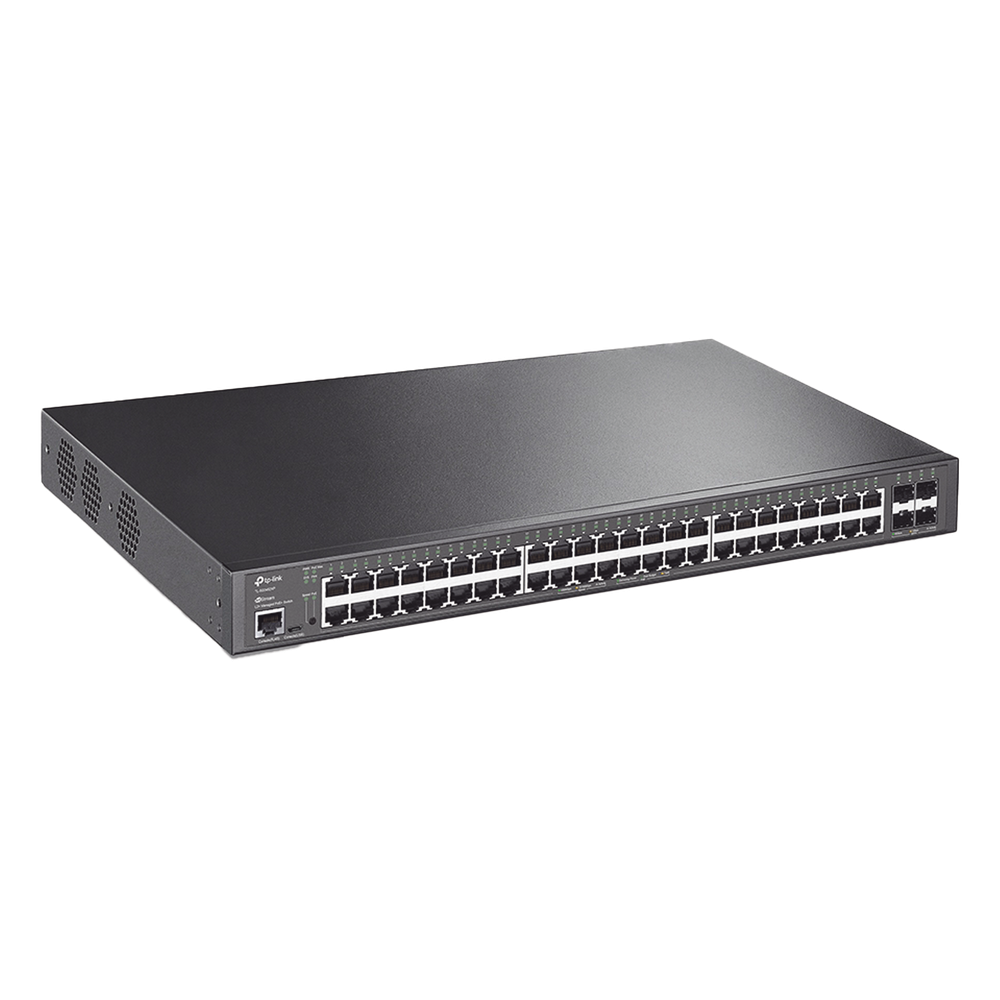 Switch L2+ Omada PoE+ / 48 Puertos PoE+ 10/100/1000 Mbps / 4 Puertos SFP+ 10G / 2 Puertos Consola (RJ45 y microUSB) / Administración Centralizada Omada o Stand-Alone / Multicast IGMP / Calidad de Servicio / Presupuesto PoE 500W / Montaje en Rack