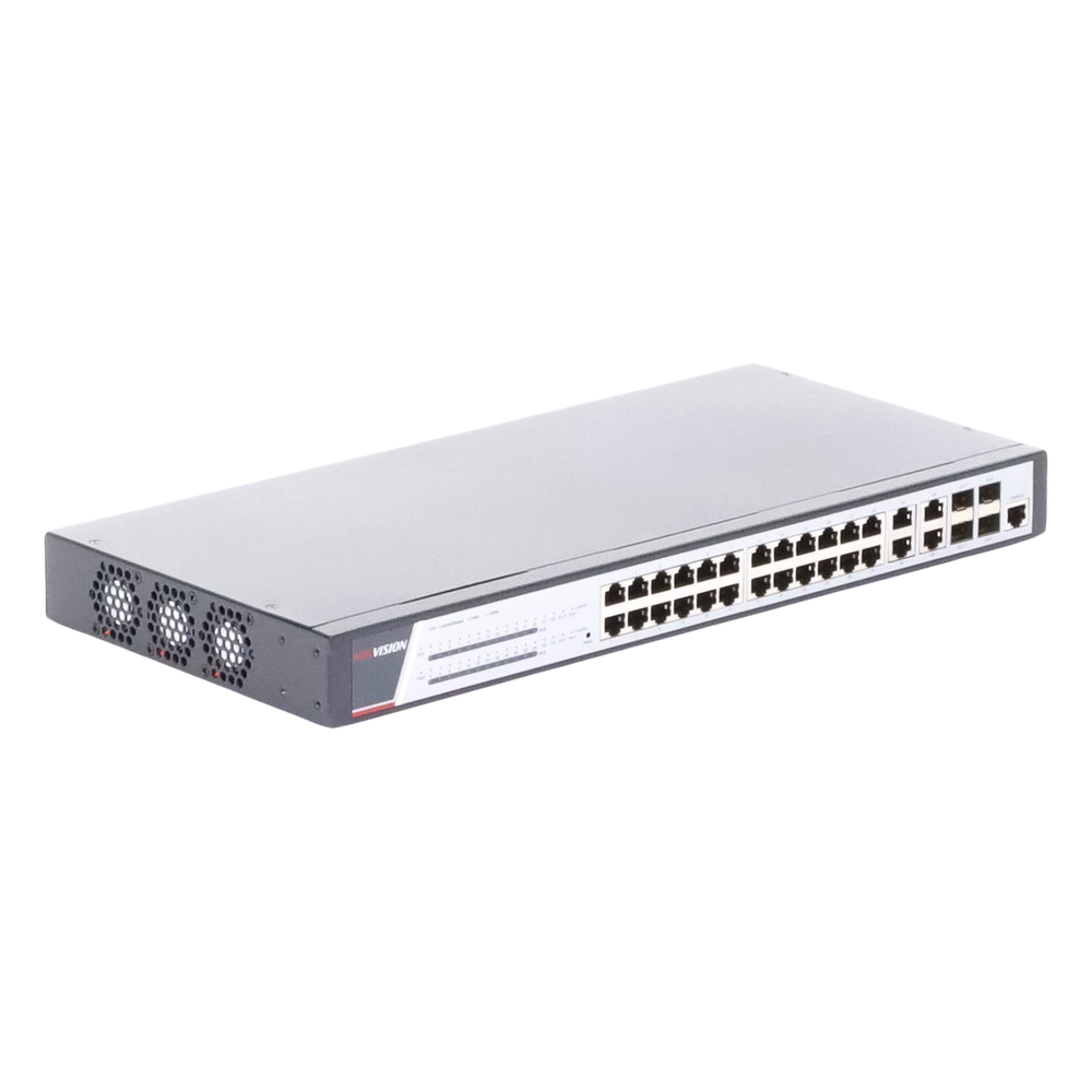 Switch Gigabit PoE+ / Administrable / 24 Puertos 1000 Mbps PoE+ / 4 Puertos 1000 Mbps + 4 Puertos SFP de Uplink / 370 Watts / Soporta IGMP