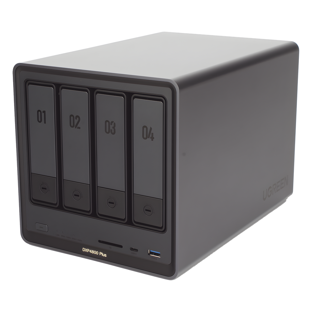 NAS UGREEN NASync DXP4800 Plus / Procesador Intel Pentium Gold 8505 5 Núcleos / 4 Bahías SATA + 2 M.2 NVMe PCIe 4.0 / 8GB DDR5 Expandible a 64GB / 10GbE + 2.5GbE / USB 3.2 Gen 2 Tipo C / HDMI 4K / Sistema Almacenamiento Conectado Red