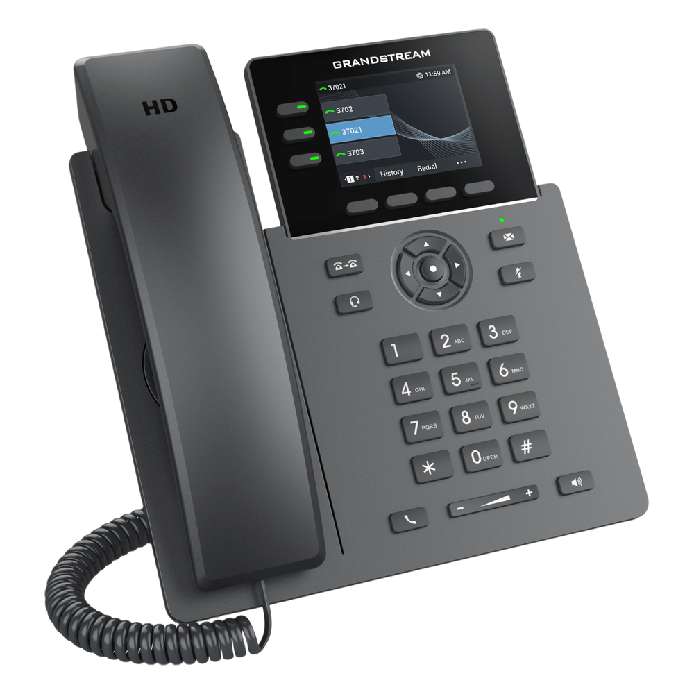 Teléfono IP Grado Operador / 3 Líneas / 12 Botones Virtuales Multiuso / Pantalla LCD 2.8 Pulgadas / Puertos Gigabit con PoE / Audio HD / Compatible con GDMS