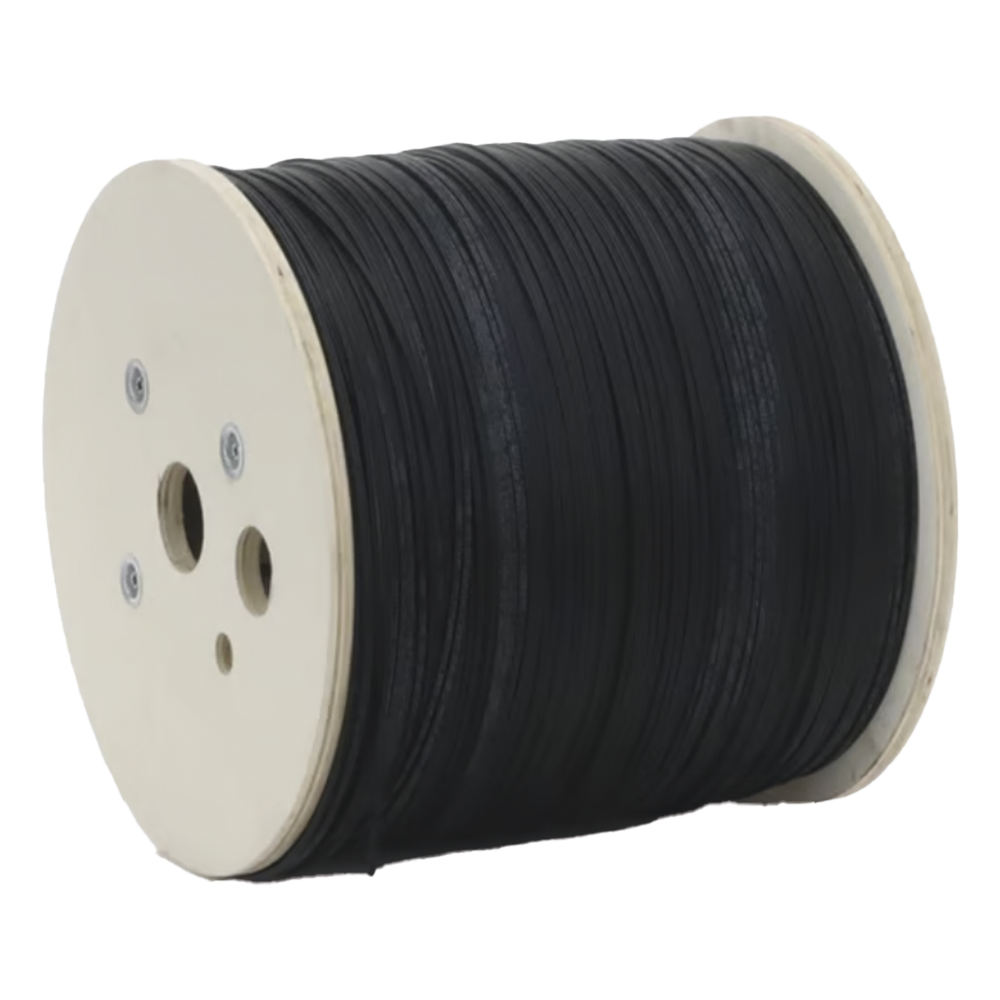 Carrete de 2 Kilómetros de Fibra Óptica Drop Plana, Interior/Exterior G.657A2 Monomodo de 1 Hilo (Unifibra), Dieléctrica, Forro Negro, Compatible con Conectores FASC, FASCUP, FASCLC