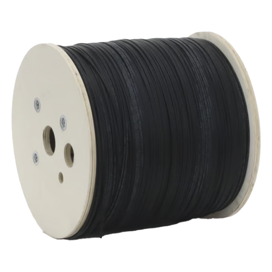Carrete de 2 Kilómetros de Fibra Óptica Drop Plana, Interior/Exterior G.657A2 Monomodo de 1 Hilo (Unifibra), Dieléctrica, Forro Negro, Compatible con Conectores FASC, FASCUP, FASCLC