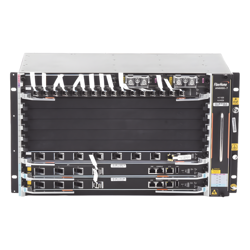 OLT Carrier Class Modular GPON, 6 Ranuras de Servicio, Incluye 1 Tarjeta de Servicio 16 puertos GPON, crecimiento hasta 96 puertos GPON, 6 UR, Gestión por UNM2000, CLI, (Incluye Instalación de software UNM2000)