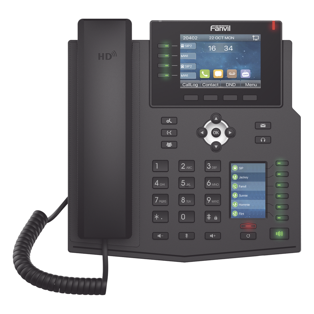 Teléfono IP Empresarial con Estándares Europeos, 16 líneas SIP con pantalla LCD a color 3.5", 30 teclas DSS/BLF, puertos Gigabit, IPv6, Opus y conferencia de 3 vías, PoE/DC