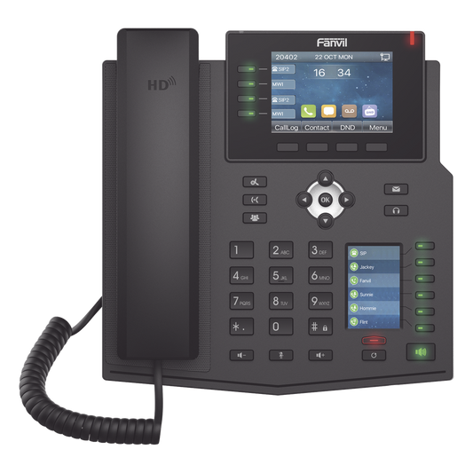 Teléfono IP Empresarial con Estándares Europeos, 16 líneas SIP con pantalla LCD a color 3.5", 30 teclas DSS/BLF, puertos Gigabit, IPv6, Opus y conferencia de 3 vías, PoE/DC