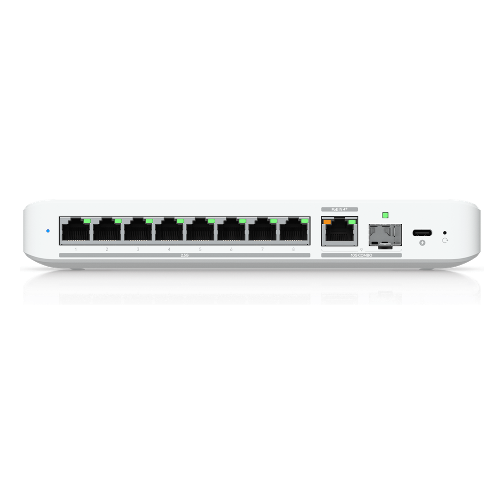 USW Flex 2.5G Switch de 8 Puertos 2.5GbE, con un Puerto de Enlace Ascendente Combinado RJ45/SFP+ de 10 GbE, Incluye Adaptador ca/cc