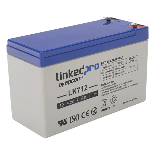 Batería de respaldo 12 V | 7 Ah | AGM | Especial para Seguridad Electrónica | UPS | Sistemas de Emergencia  | Vida útil 5 años | Terminales F1  + Adaptador F2