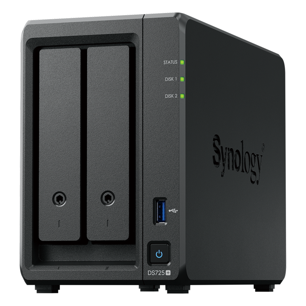 NAS Synology DiskStation DS725+ | 2 Bahías | Expandible hasta 7 Unidades | 2 Ranuras M.2 NVMe | Puerto 2.5GbE | Rendimiento 276 MB/s Lectura y 224 MB/s Escritura | Compatible con Unidad de Expansión DX525.