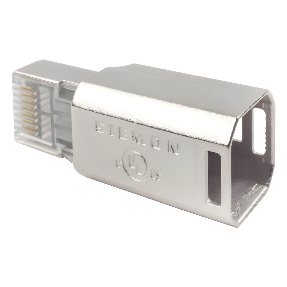 Plug RJ45 Cat6A Blindado, Terminación en Campo, Compatible con Todas las Categorías, con Clip Protector de Seguro