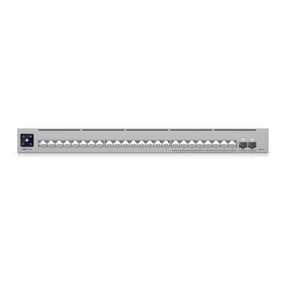 UniFi Switch Pro Max 24 – Switch Capa 3 con 24 Puertos (8 × 2.5 GbE y 16 × 1 GbE), 2 Puertos SFP+ 10G y Pantalla Informativa Integrada