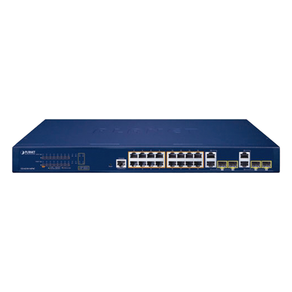 Switch Administrable PoE  Capa 2 de 16 Puertos 10/100/1000 Mbps 802.3af/at, 4 Puertos SFP Gigabit, Hasta 240 W