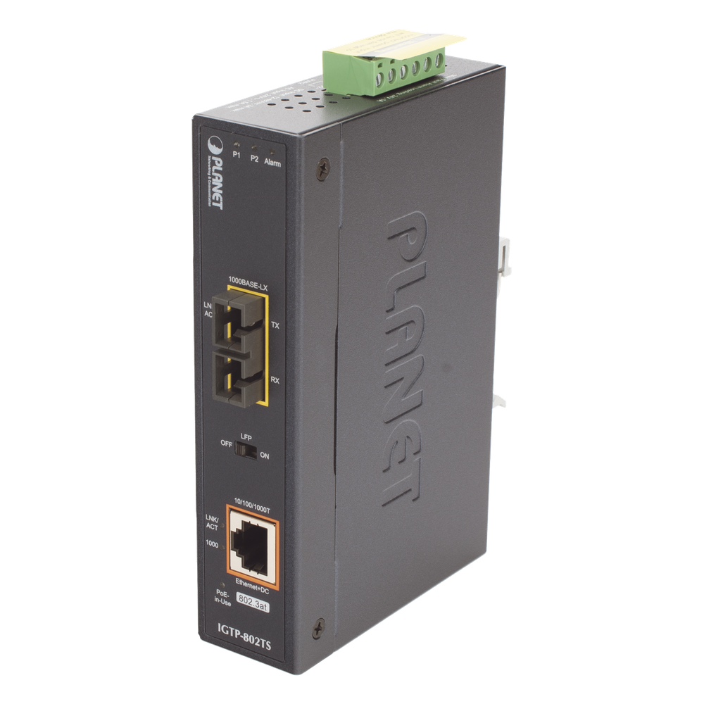 Convertidor de Medios Industrial PoE+ 1000BASE-LX a 10/100/1000BASE-T 802.3at (SC,SM) -20 km