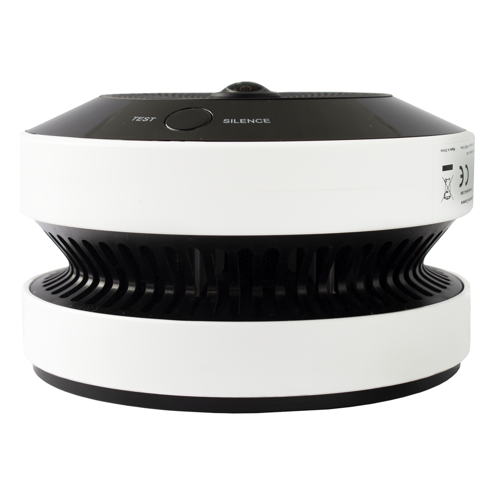 (HikFire) Mini Fisheye IP 4 Megapixel con Detector de Humo Puntual  / Autónomo / Entrada y Salida de Alarma / 15 mts IR / PoE / WDR 120 dB / Alarma de 85 dB / MicroSD 128GB / Compatible con Hik-Connect
