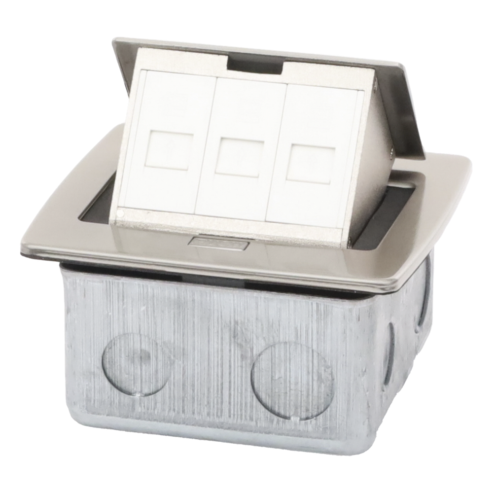 Mini Caja de Piso Rectangular para Datos y Conectores Tipo Keystone, Color y Material en Acero Inoxidable (3 Puertos) (11000-21202)