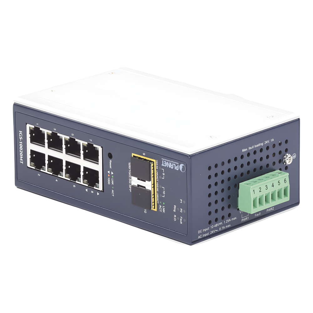 Switch Industrial Administrable Capa 2, 8 Puertos 10/100/1000T, 2 Puertos SFP 1G / 2.5 G BASE X