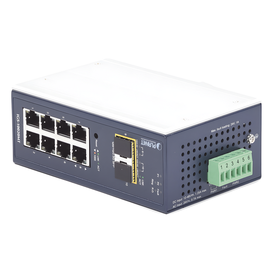Switch Industrial Administrable Capa 2, 8 Puertos 10/100/1000T, 2 Puertos SFP 1G / 2.5 G BASE X